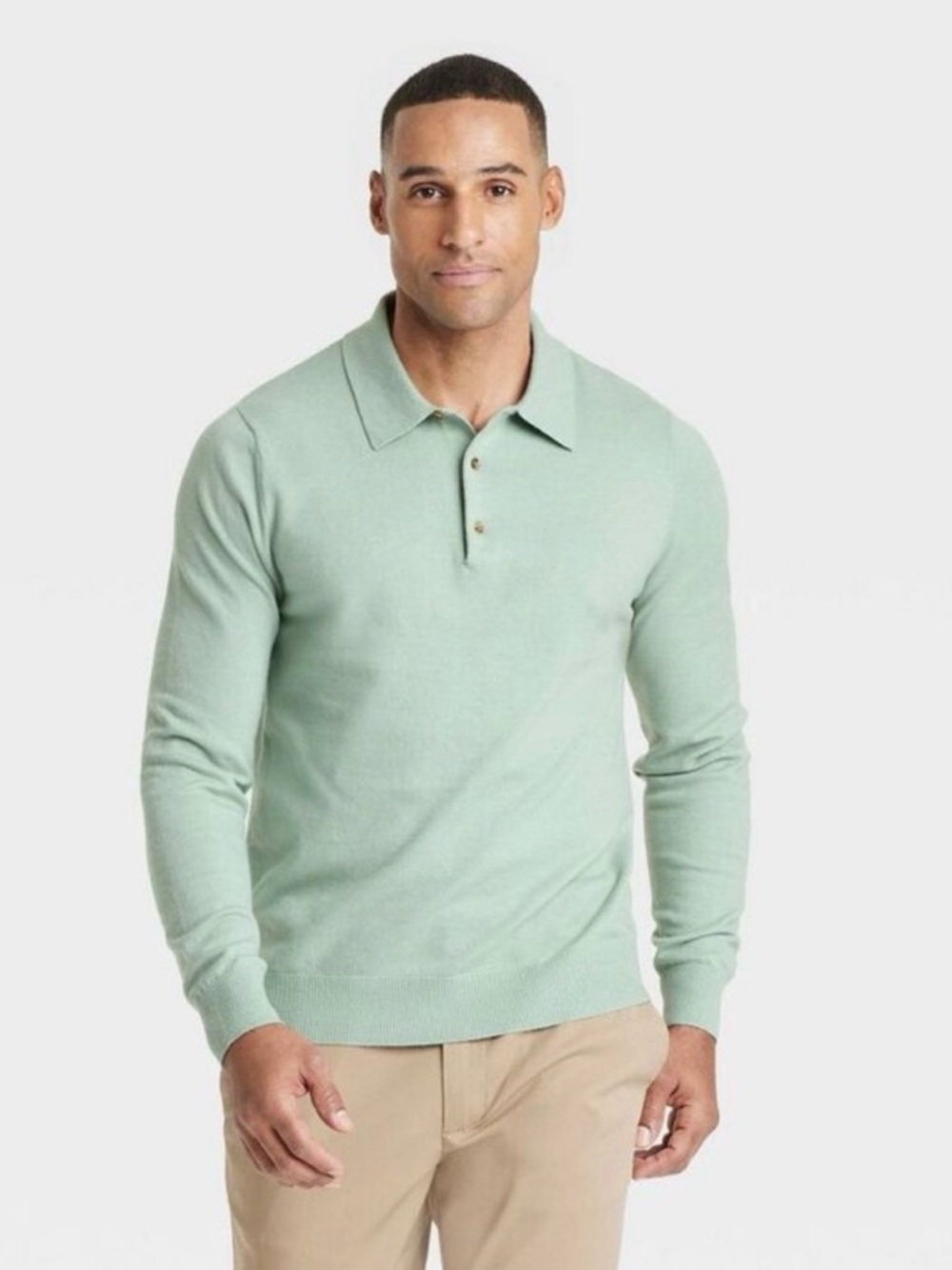 Men's Mint Green Long Sleeve Polo Pullover Sweater